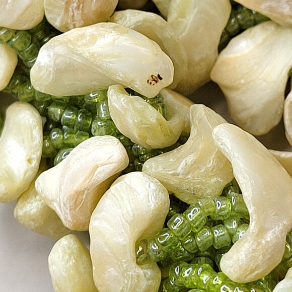 Chunky Shell Chips and Green Bead Bib Necklace - Picture 13 of 14